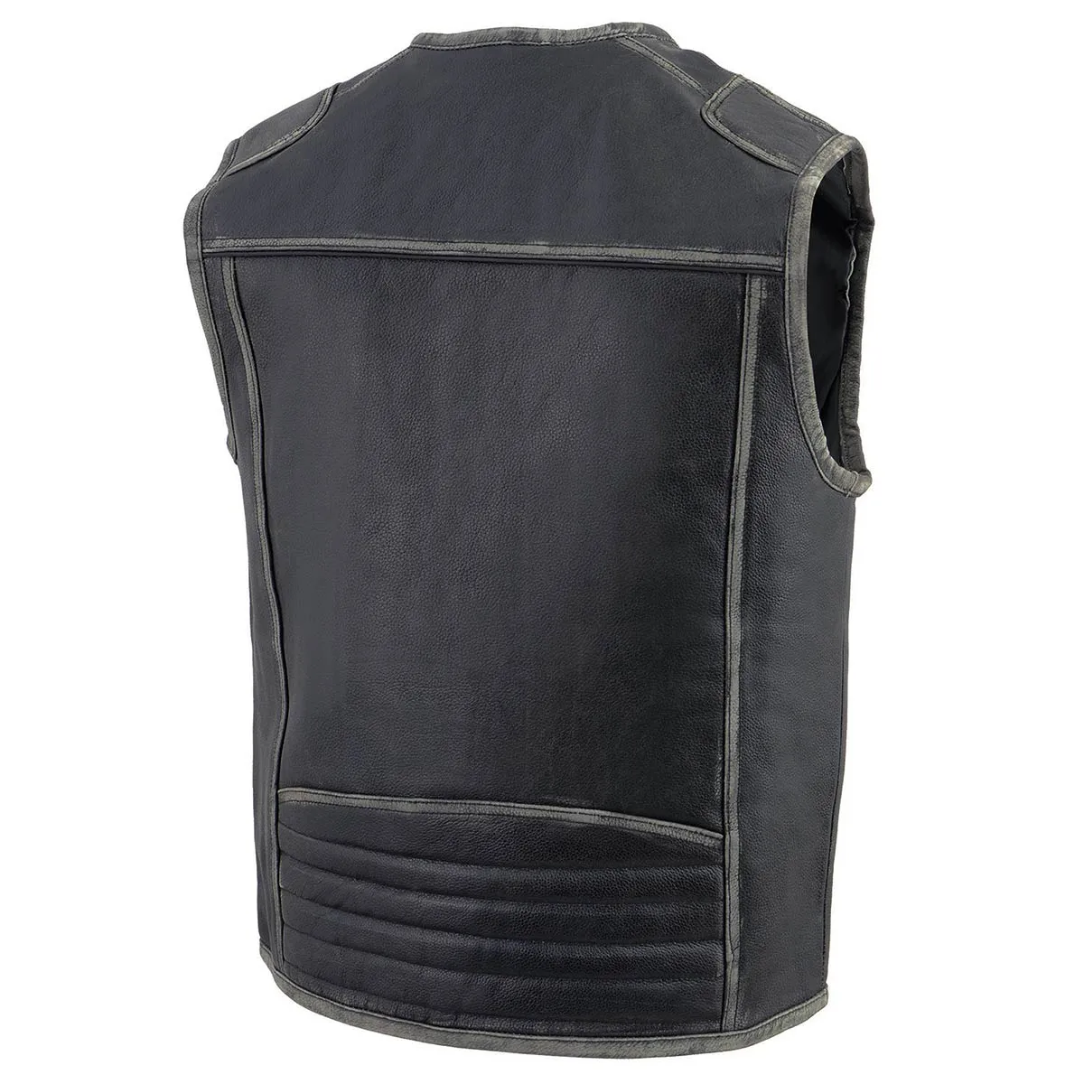 Milwaukee Leather MLM3536 Men's Vintage Leather Vest- Distressed Grey Front Zipper Collarless Motorcycle Rider Vest