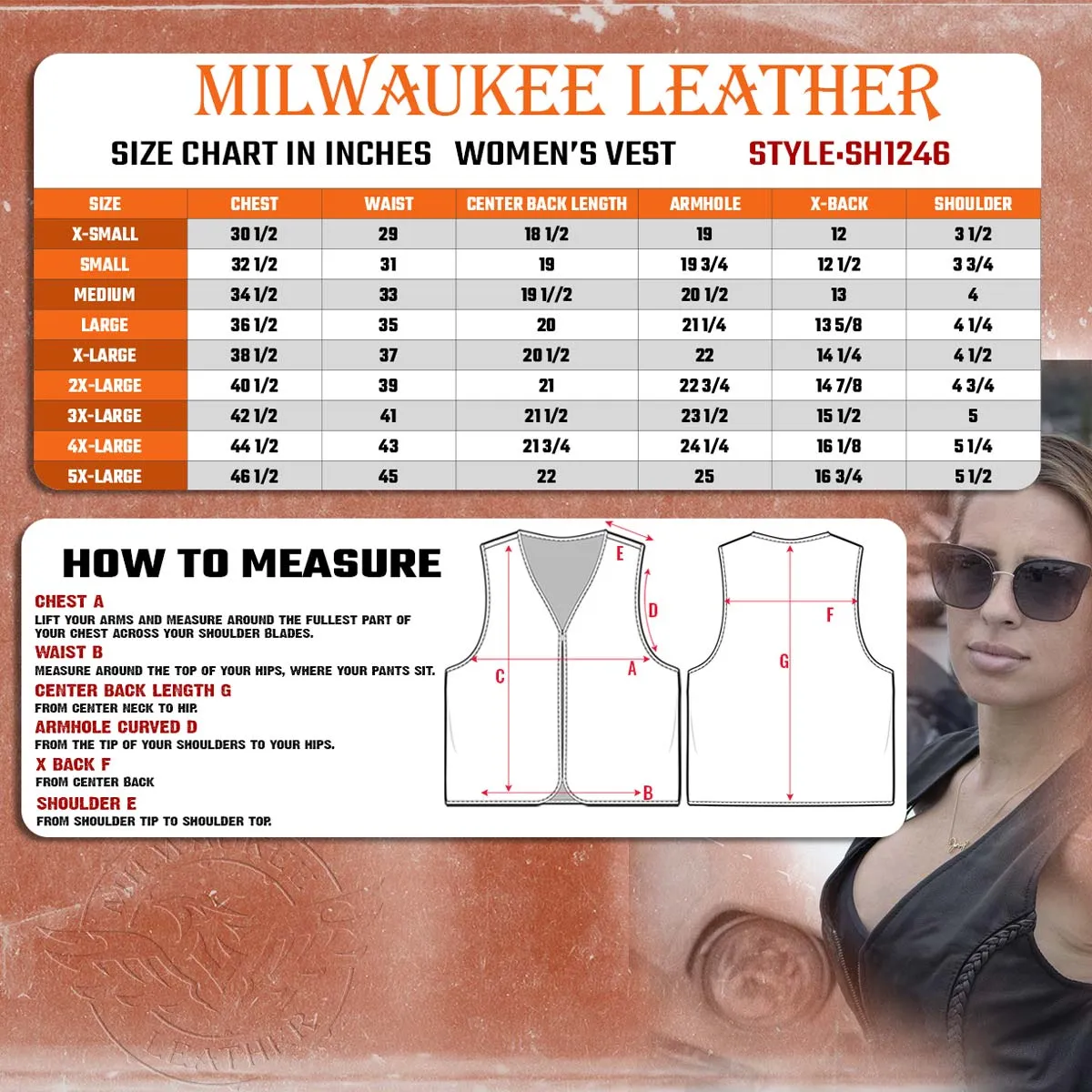 Milwaukee Leather SH1246Z Women's Black Leather Classic Braided Motorcycle Rider Vest with Zipper Closure