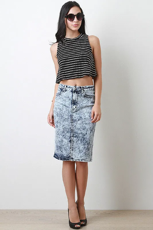 Mineral Wash Midi Denim Skirt