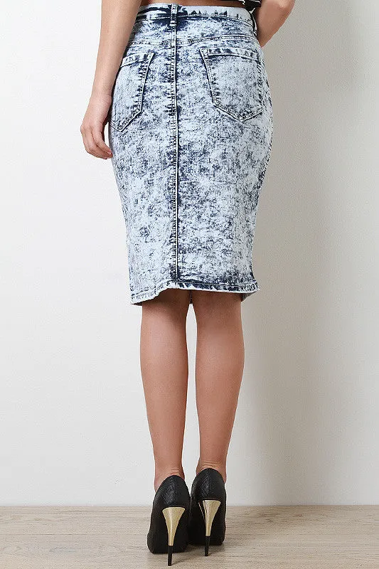 Mineral Wash Midi Denim Skirt