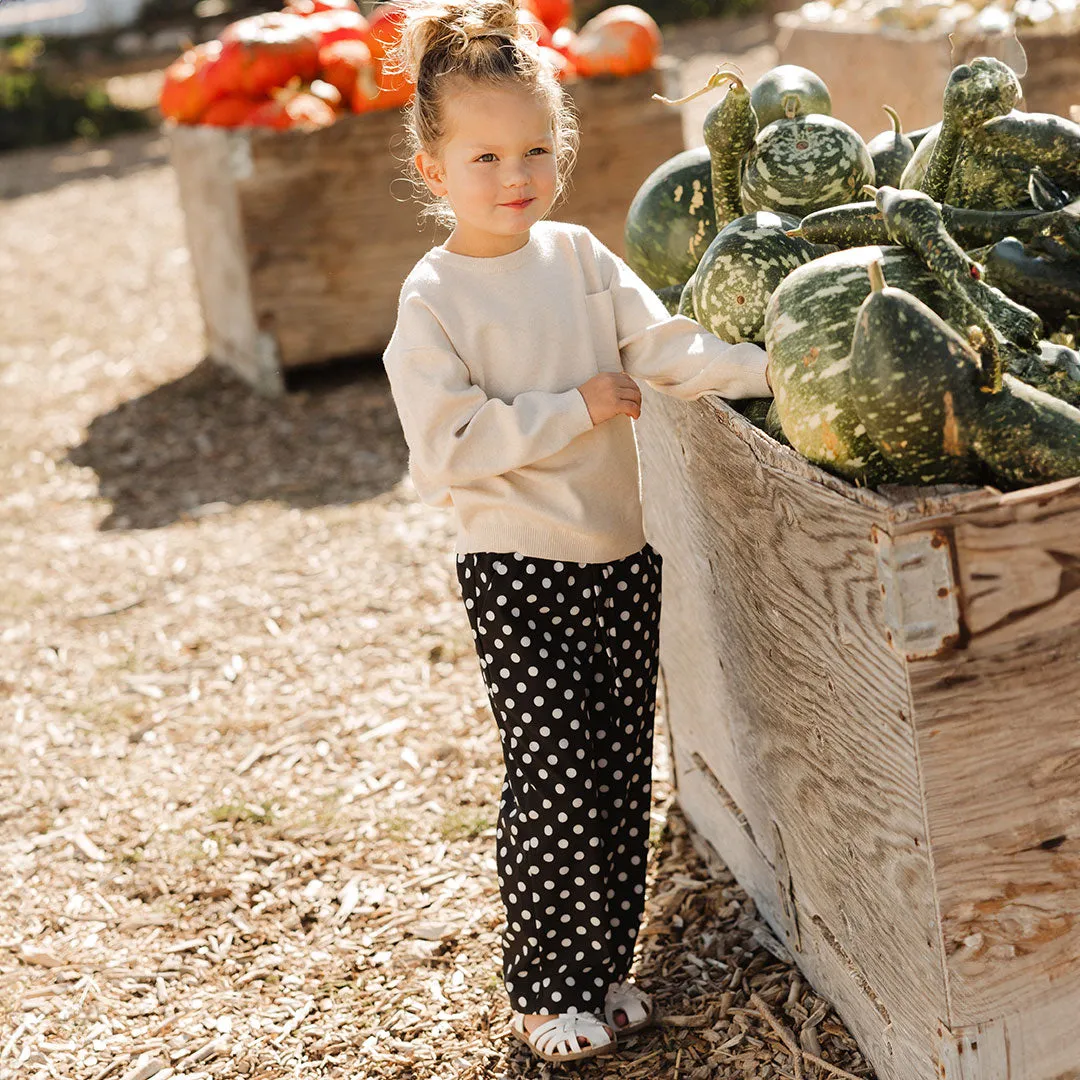 Mini Audrey Wide Leg Pants, Black Polka Dot