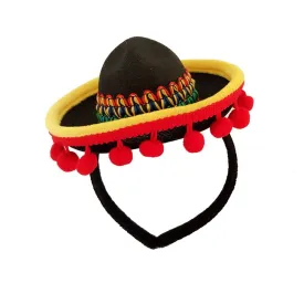 Mini Sombrero Headband with Red Pom Poms