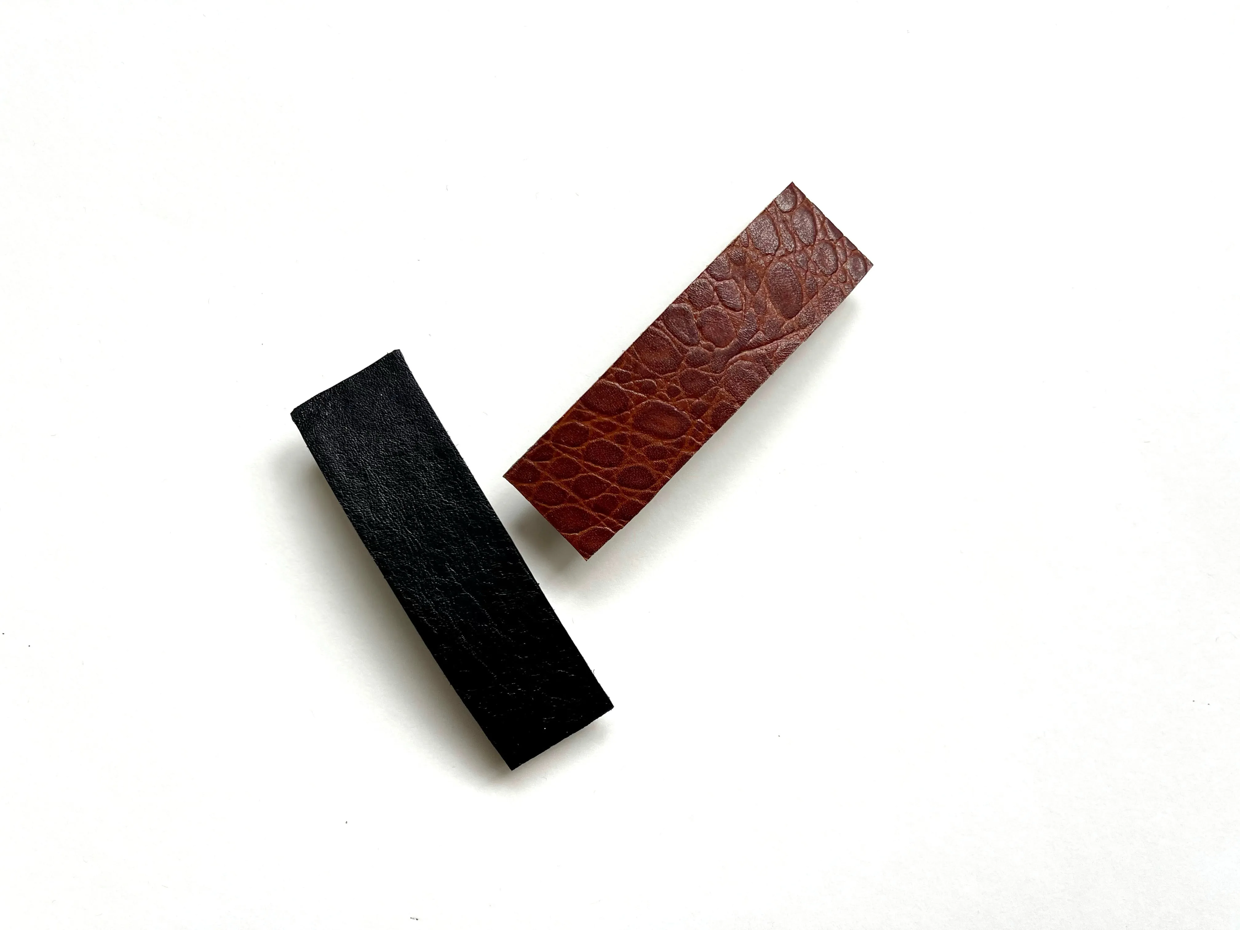 Minimalist Leather Barrette | French Barrette | Brown Alligator | Smooth Black | Made to Order