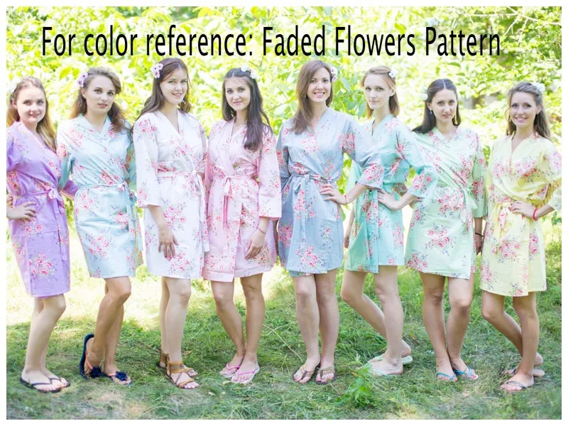 Mint Faded Flowers Pattern Bridesmaids Robes