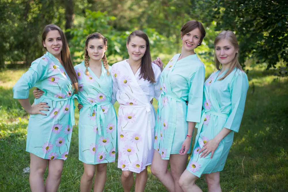 Mint Falling Daisies Pattern Bridesmaids Robes