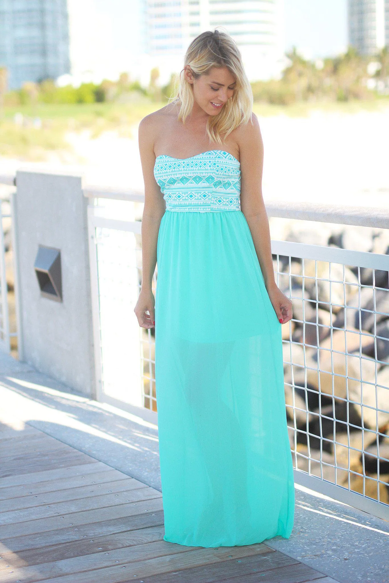 Mint Maxi Dress with Aztec Top