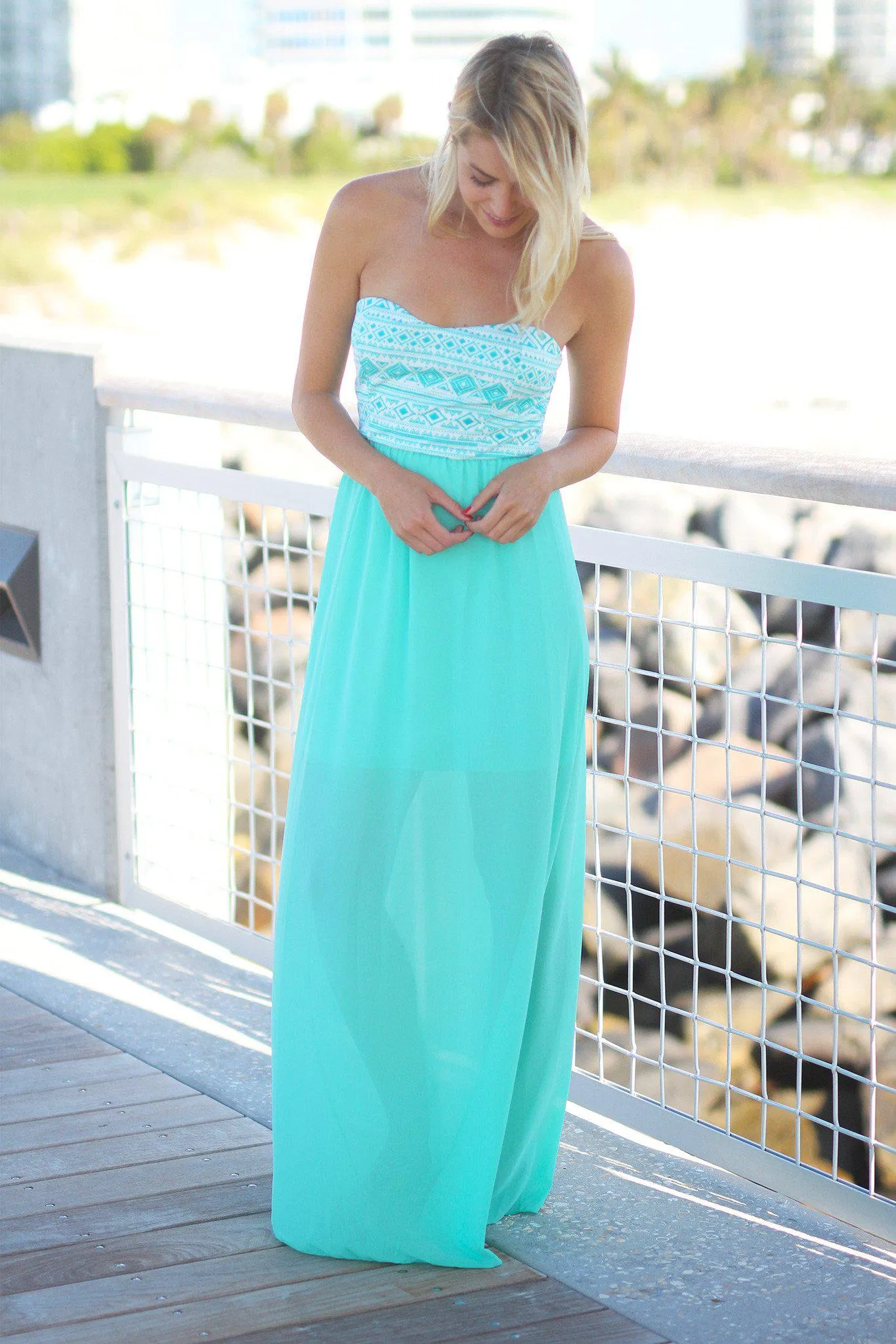 Mint Maxi Dress with Aztec Top