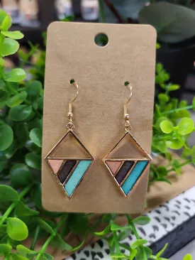 Mint, Orange and Wood Dangle Earrings