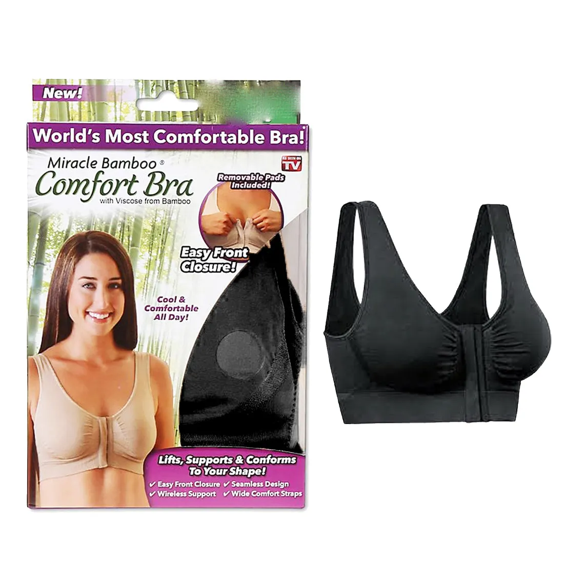 Miracle Bamboo Comfort Bra - Black - Large (Bust 37-40)