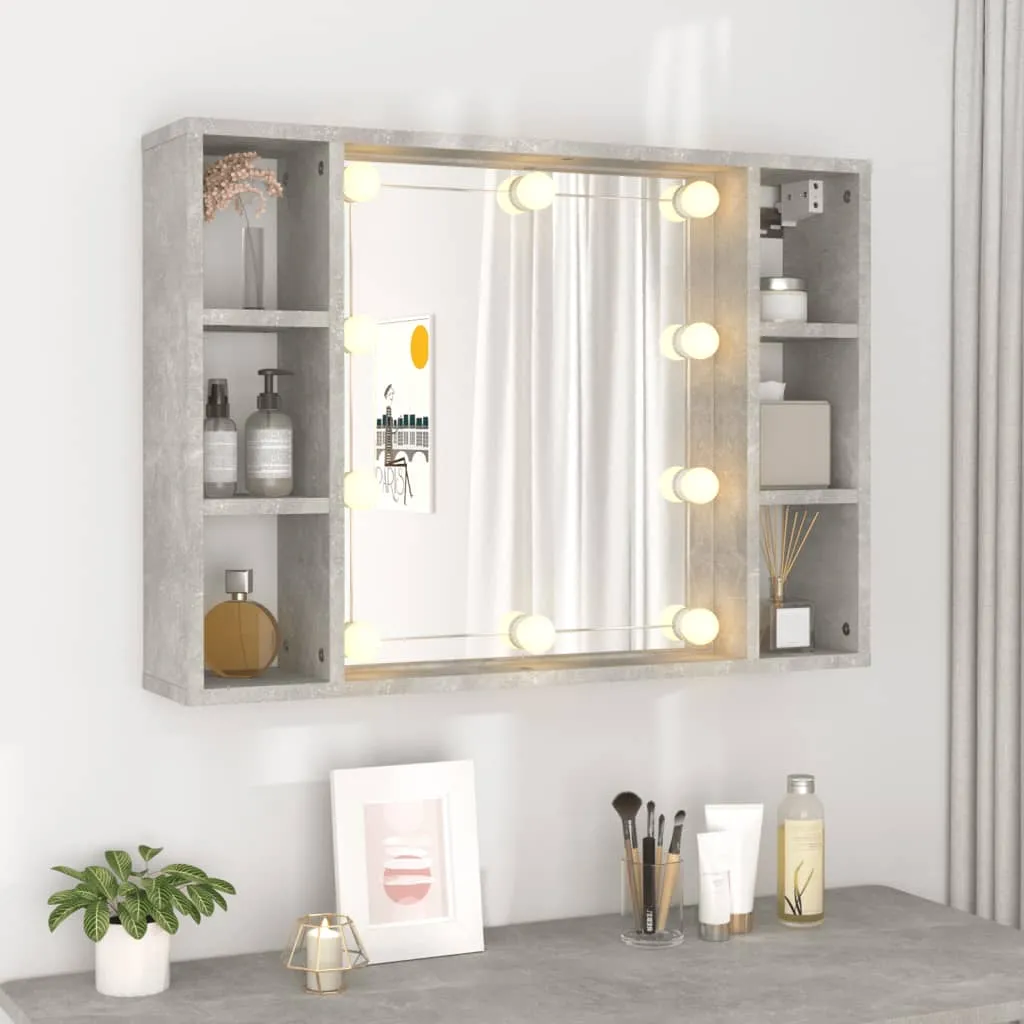 Mirror Cabinet with LED Concrete Grey 76x15x55 cm