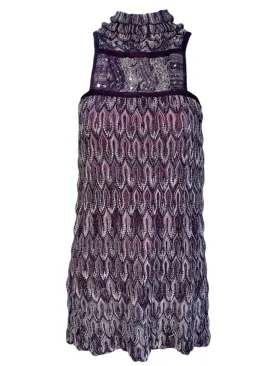 Missoni 2000s Purple Lurex Flame Stitch Knit Mini Dress