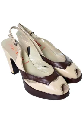 Miu Miu Chunky Slingback Peep Toe Vintage Two Toned Heels 8.5