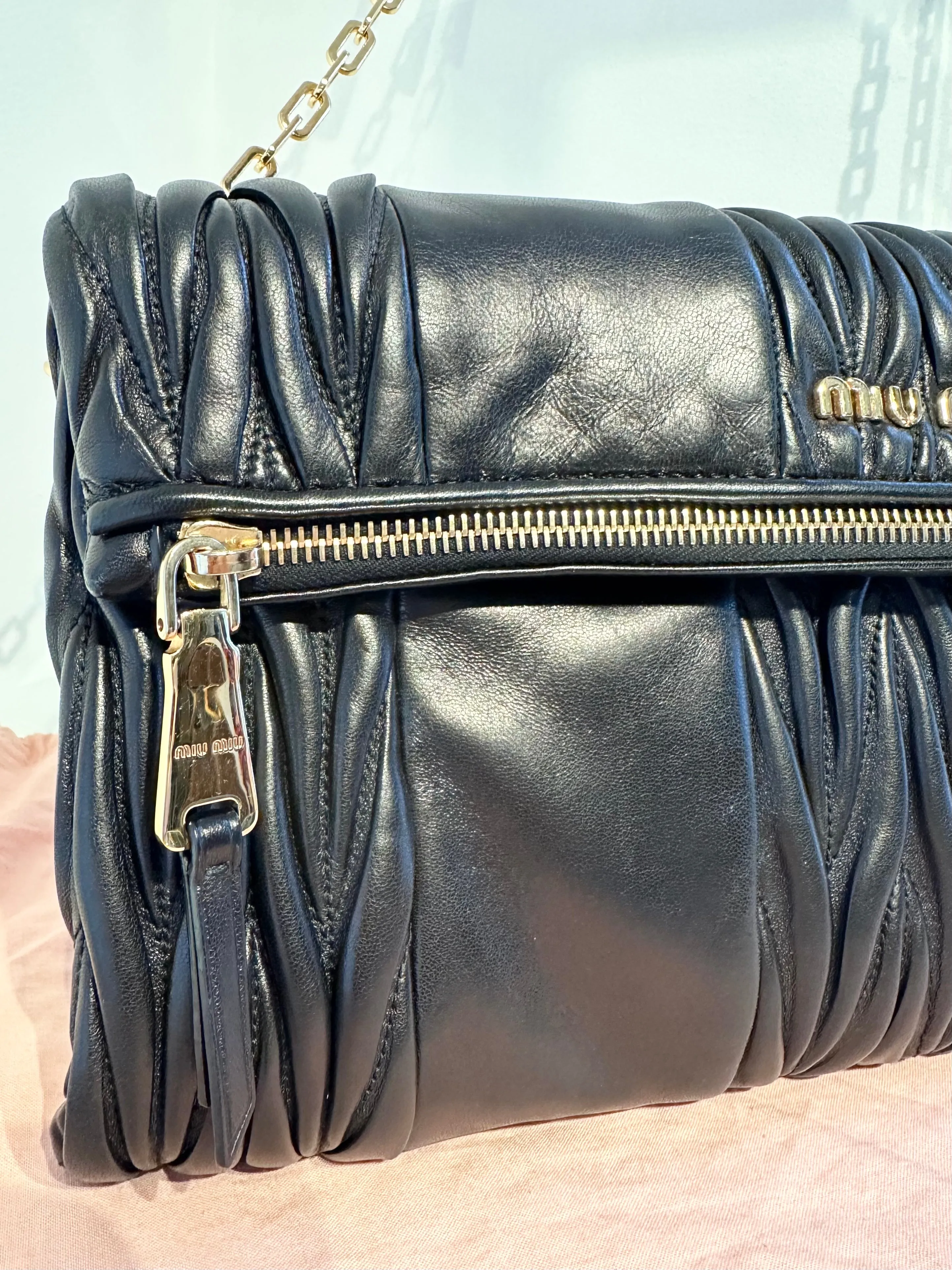 MIU MIU Matelasse Leather Flap Chain Strap Shoulder Crossbody Bag