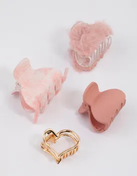 Mixed Fluffy Heart Claw Clip 4-Pack