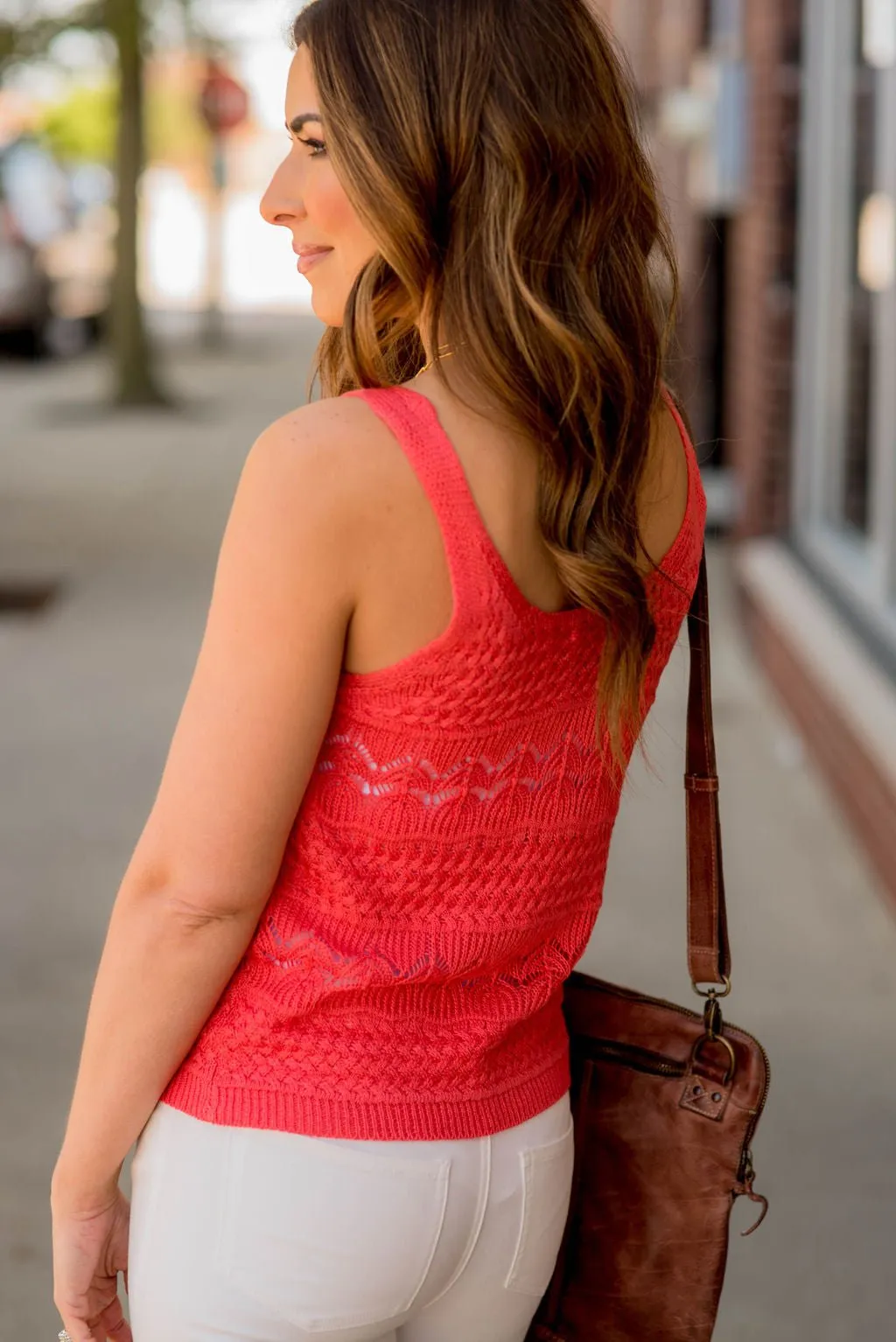 Mixed Knit Button Accent Tank