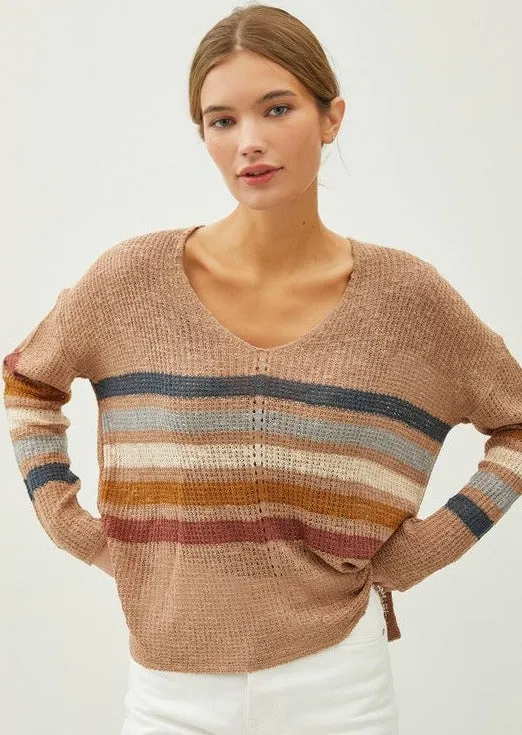 Mocha Striped Lightweight Pullover