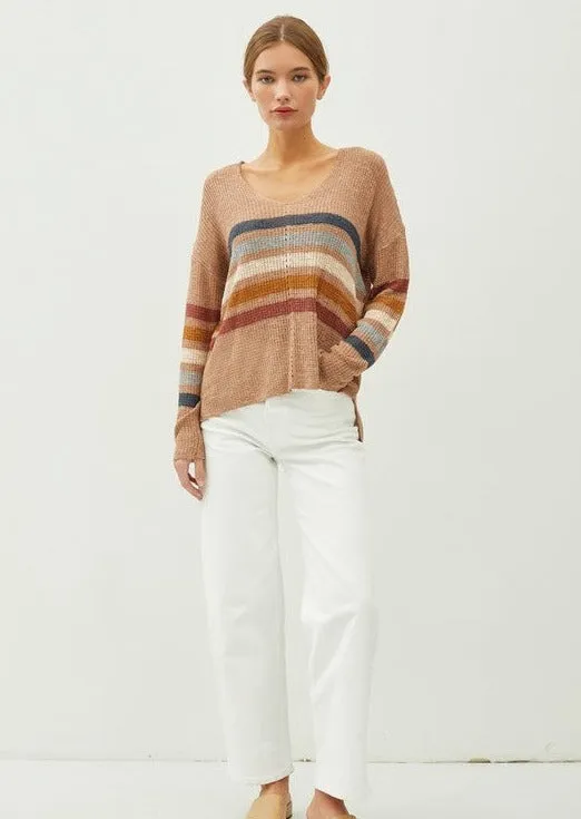 Mocha Striped Lightweight Pullover