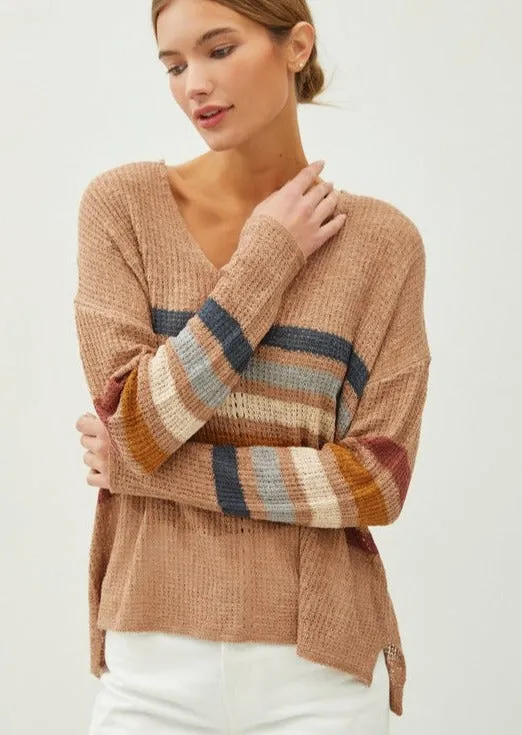 Mocha Striped Lightweight Pullover