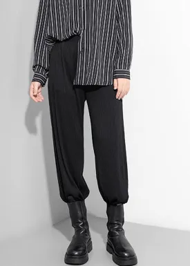 Modern black elastic waist wide leg pants Spring