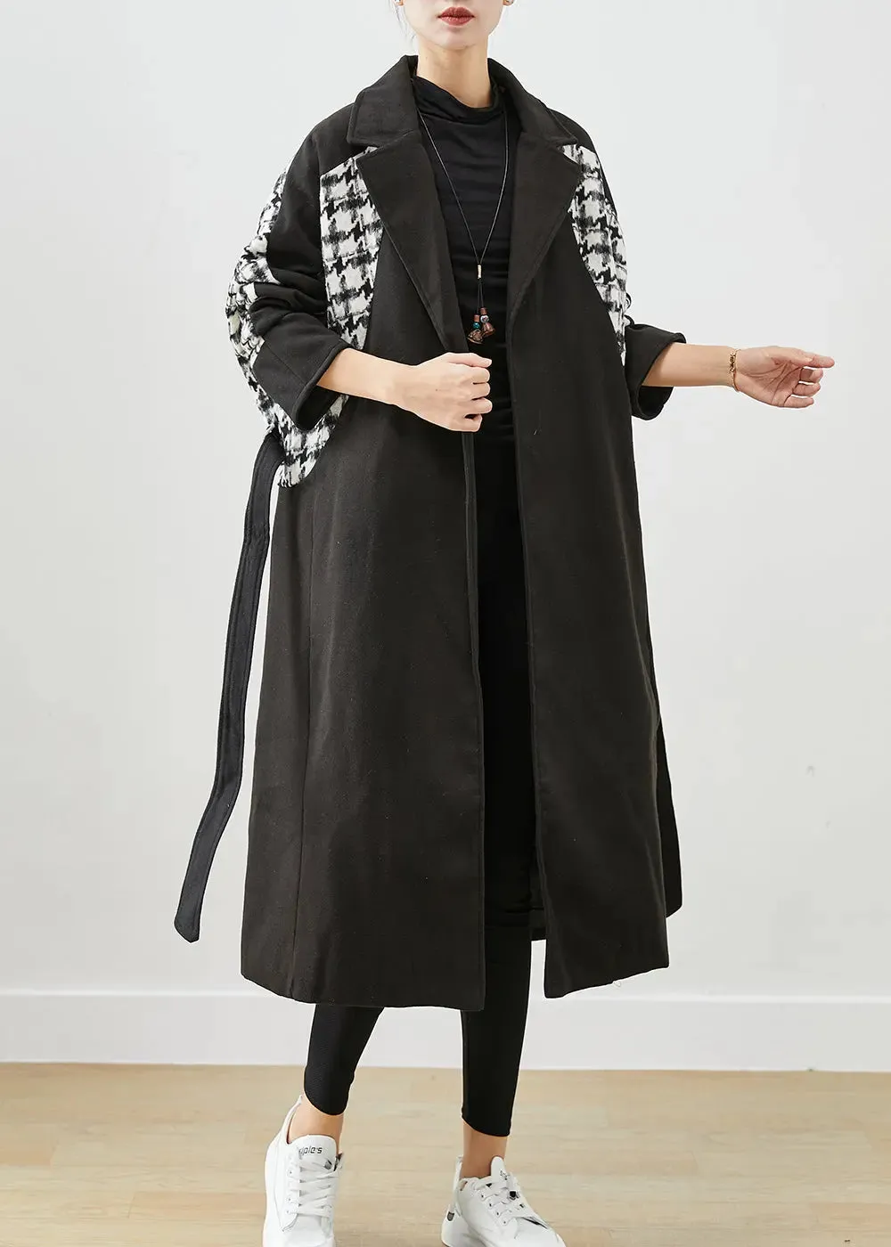 Modern Black Thick Patchwork Plaid Woolen Coat Outwear Fall ML3197