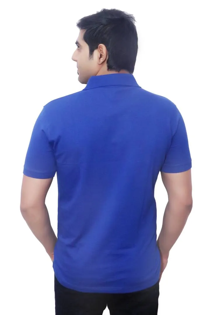 Modern Blue Cotton Solid Polo T-Shirt For Men