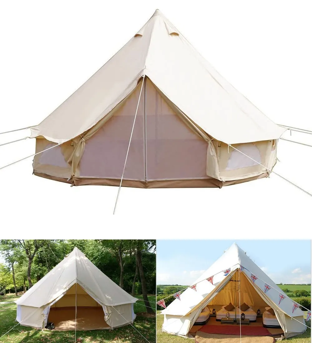 modern INTSUPERMAI Large Canvas Camping Bell Tent Oxford Family Hiking Tent Waterproof Hunting Tent 16ft