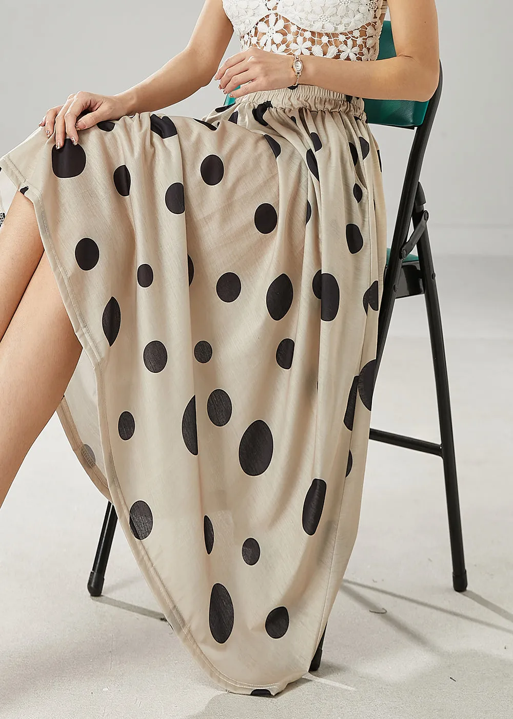 Modern Khaki Dot Print Linen A Line Skirt Summer YU1008