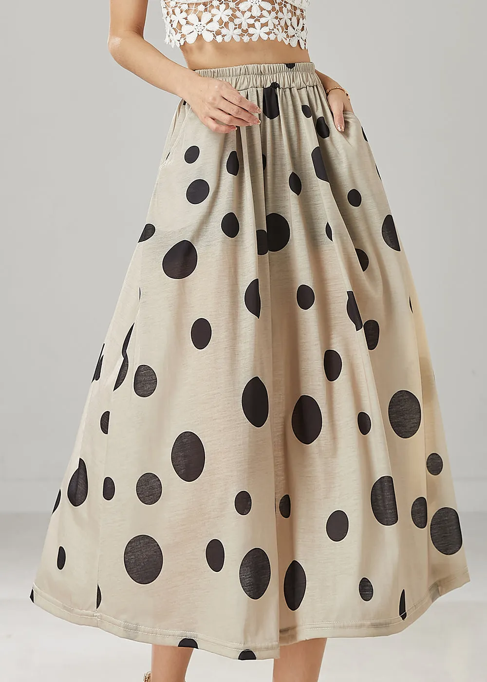 Modern Khaki Dot Print Linen A Line Skirt Summer YU1008