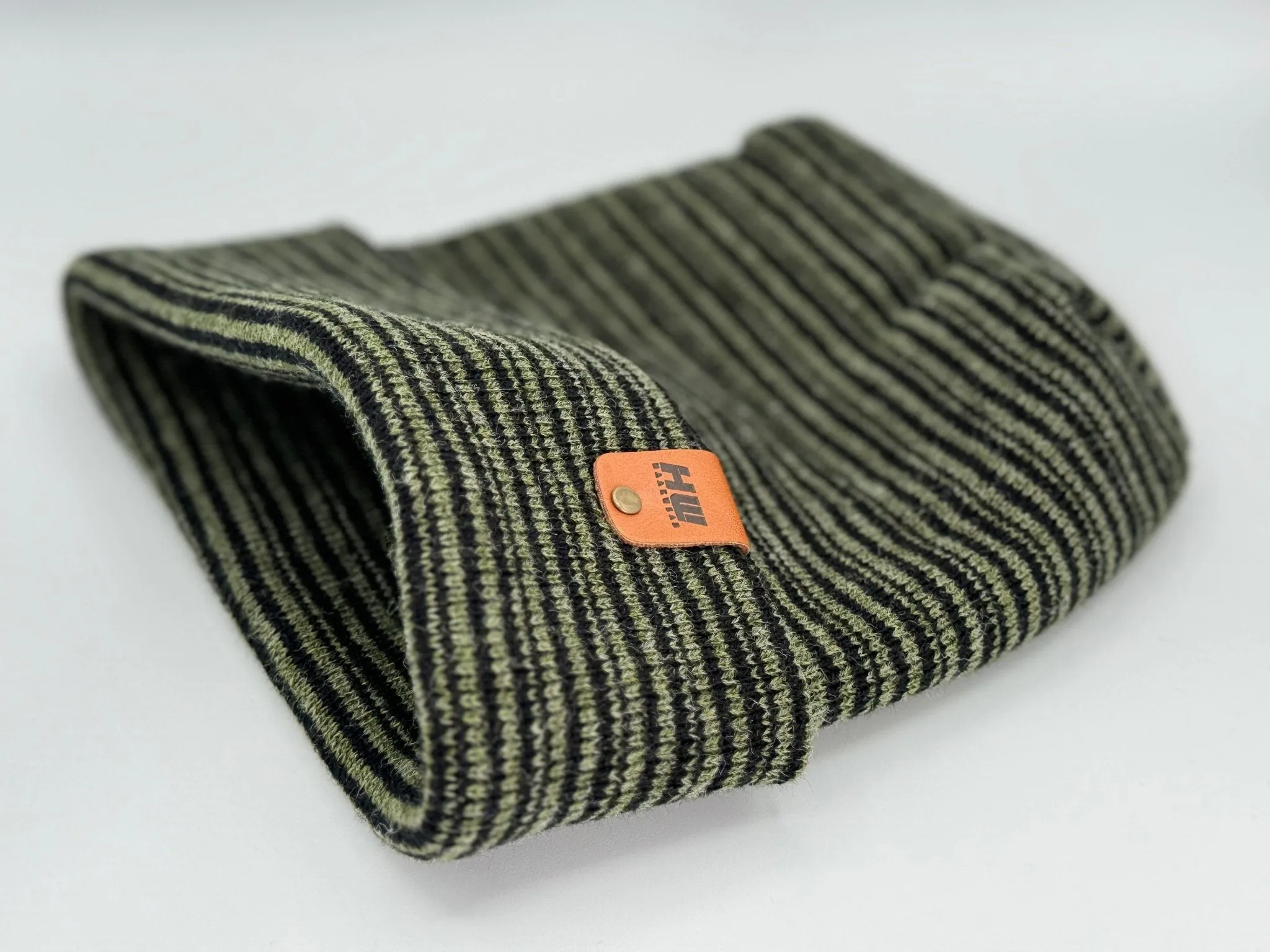 Modern Theta Stitch Contrast Cuffed Beanie (Patent Pending Design) Black / Green, Made in USA