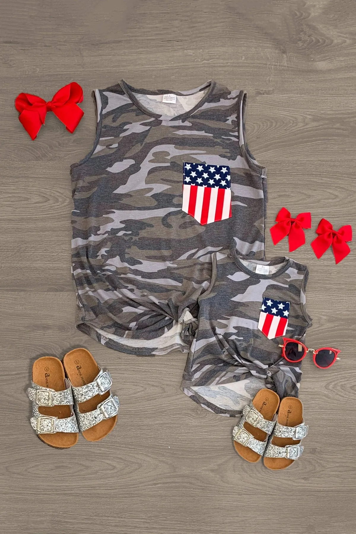 Mom & Me - Patriotic Camo Knot Tank