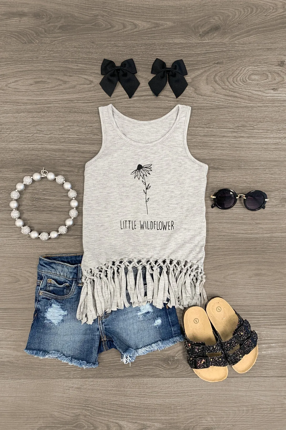 Mom & Me - "Wildflower" Gray Fringe Top