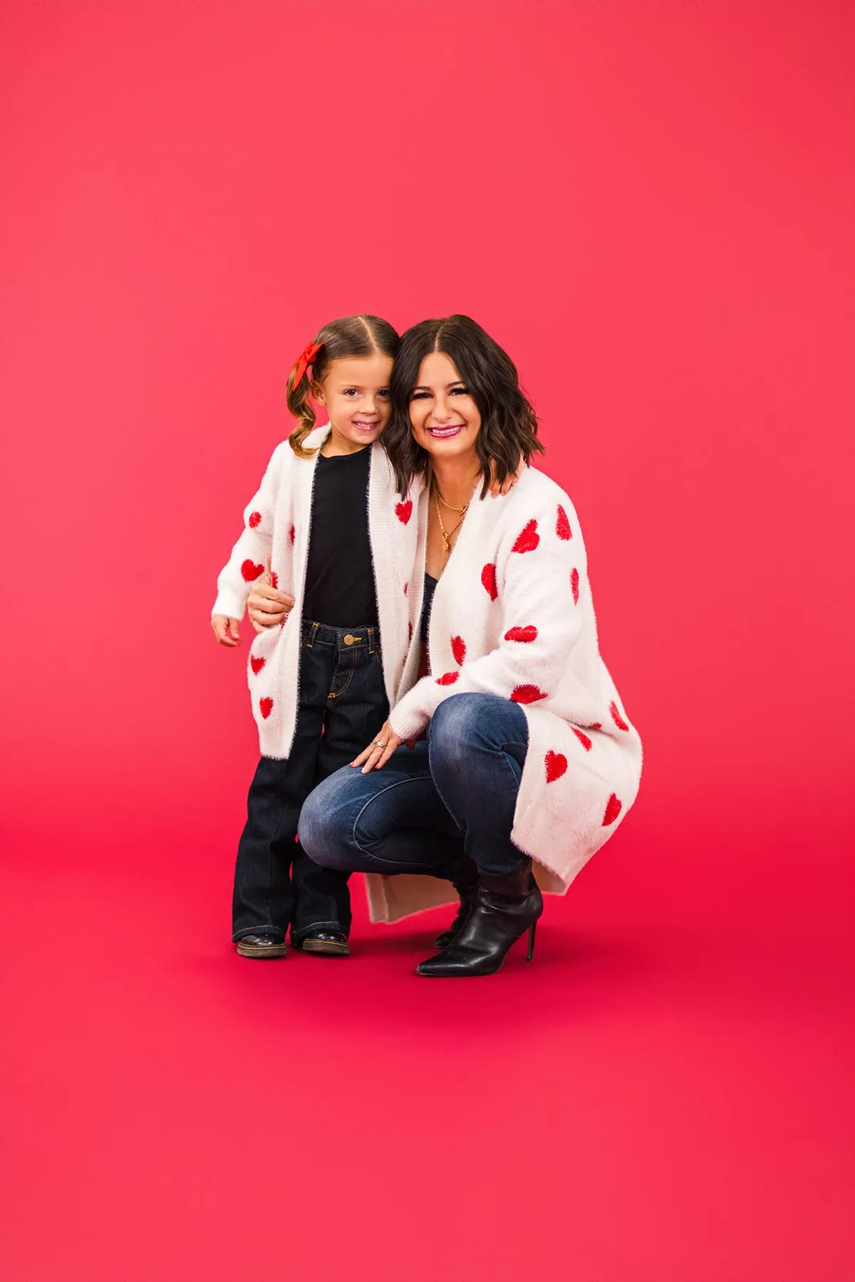 Mom & Me - White & Red Heart Cardigan