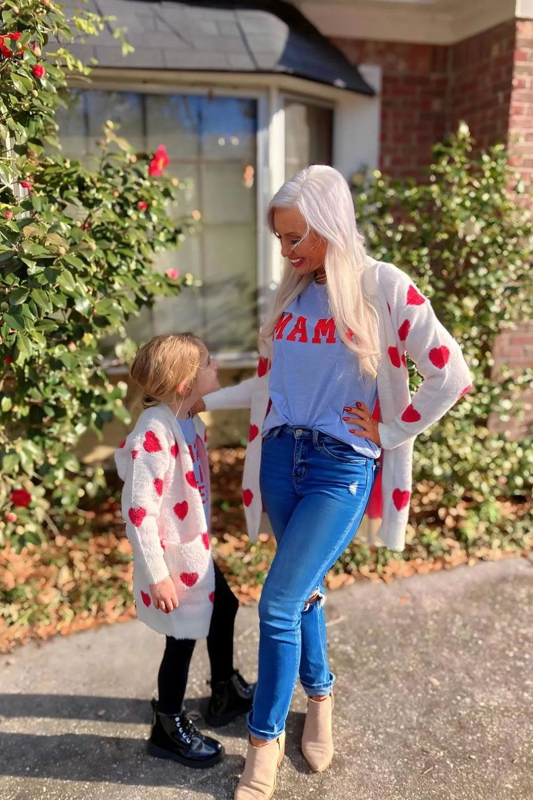 Mom & Me - White & Red Heart Cardigan