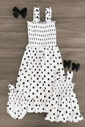 Mom & Me - White Polka Dot Ruffle Dress