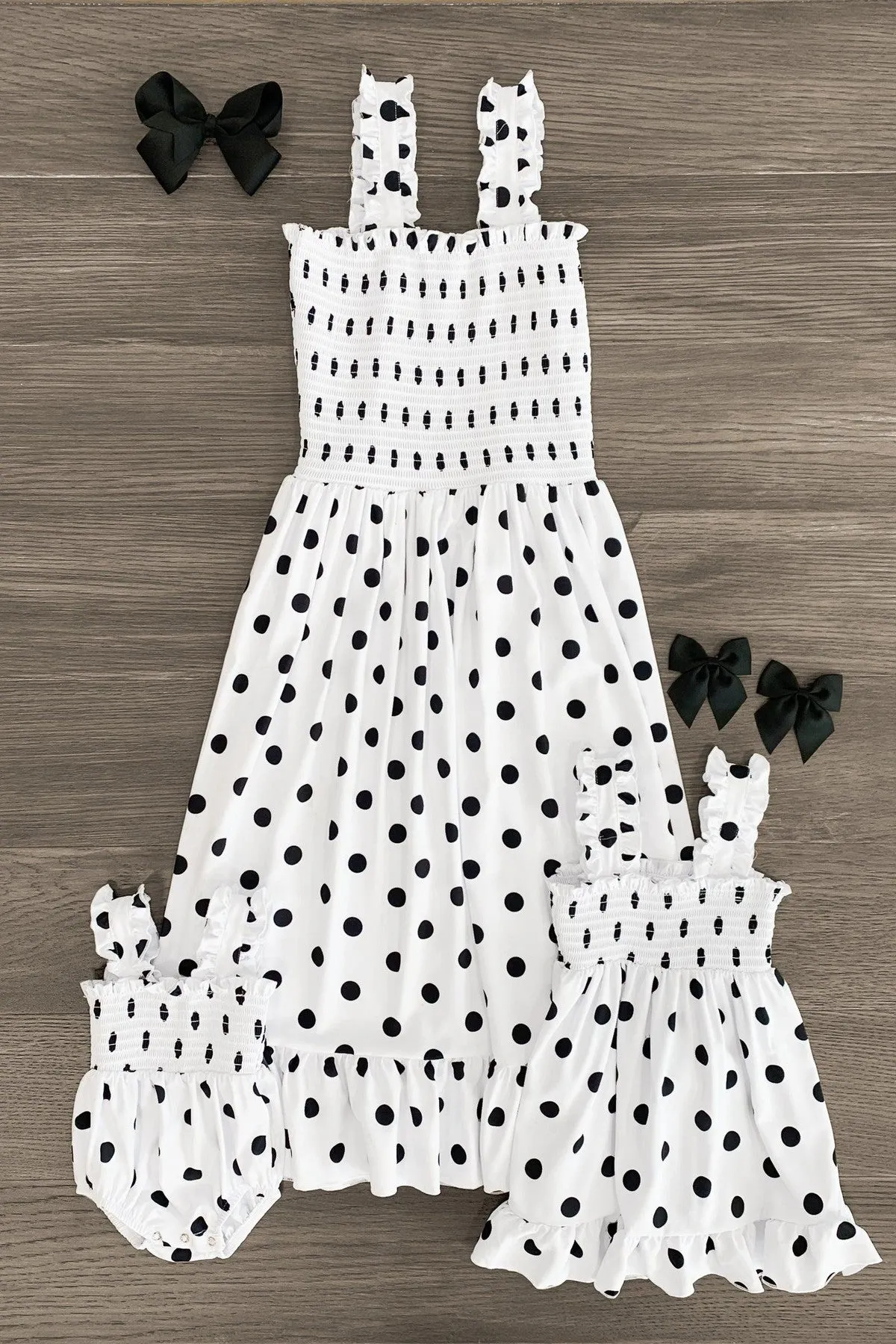 Mom & Me - White Polka Dot Ruffle Dress