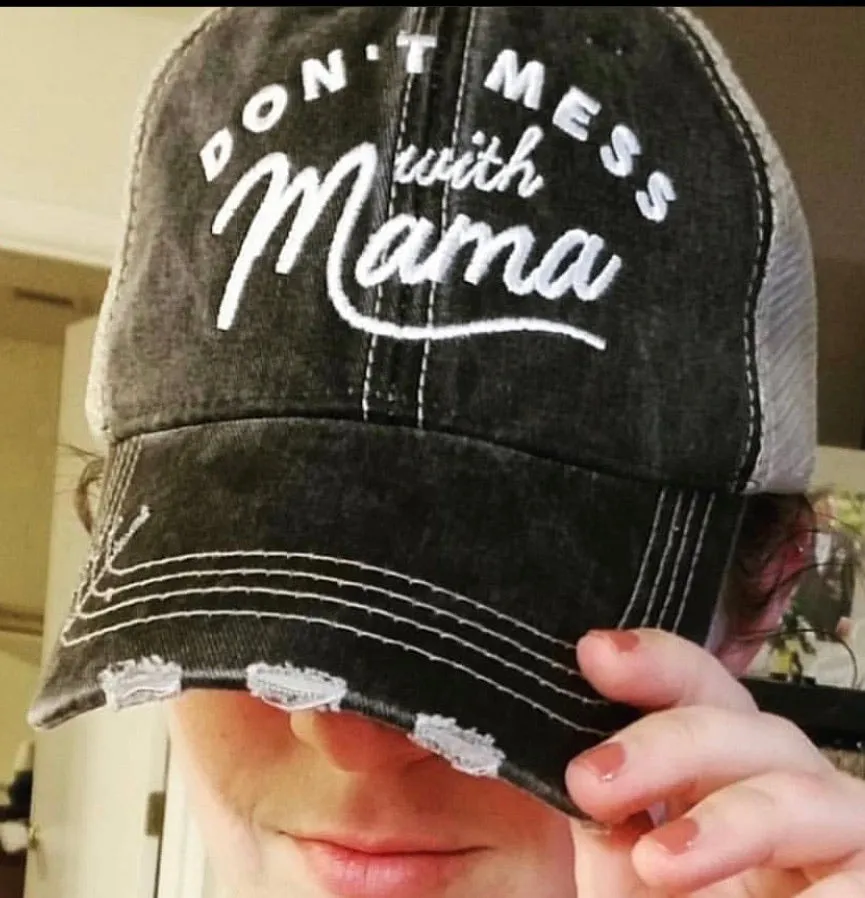 Mom hats! Dont mess with Mama | Embroidered distressed womens trucker cap | 4 colors!  Black • Wine • Light pink • Teal | Mama bear | Mommin ain’t easy | Tired as a mother