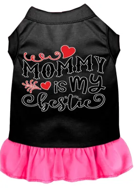 Mommy Is My Bestie Screen Print Dog Dress Black With Bright Pink Sm (10)