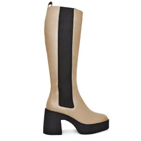 Momoko Taupe Knee-High Leather Chelsea Boots