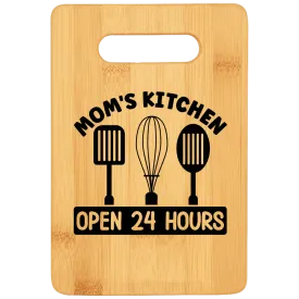 Mom's Kitchen Open 24 Hours Funny Stove Top Cutting Board with Handle