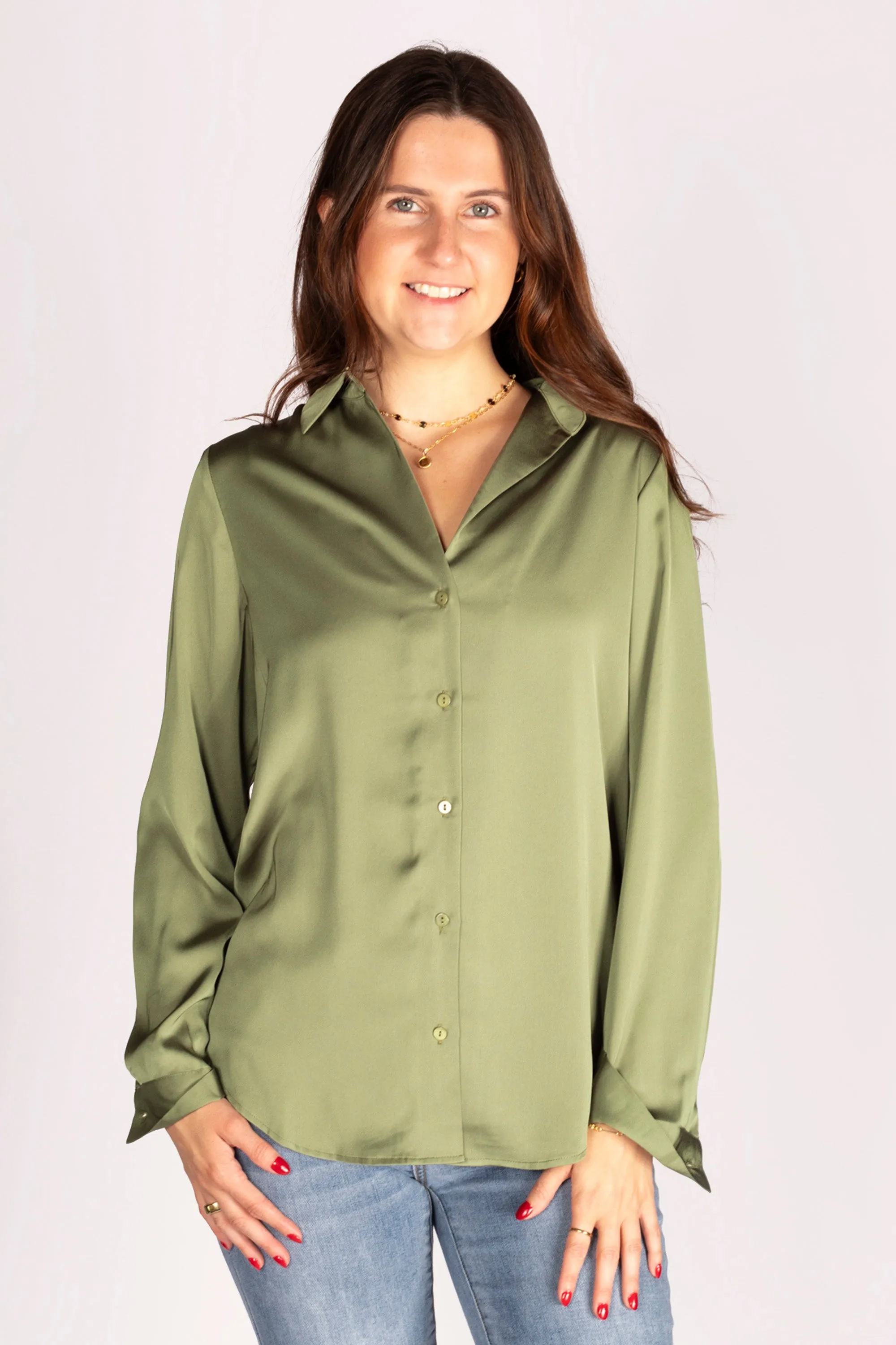 Mona Olive Satin Top - FINAL SALE