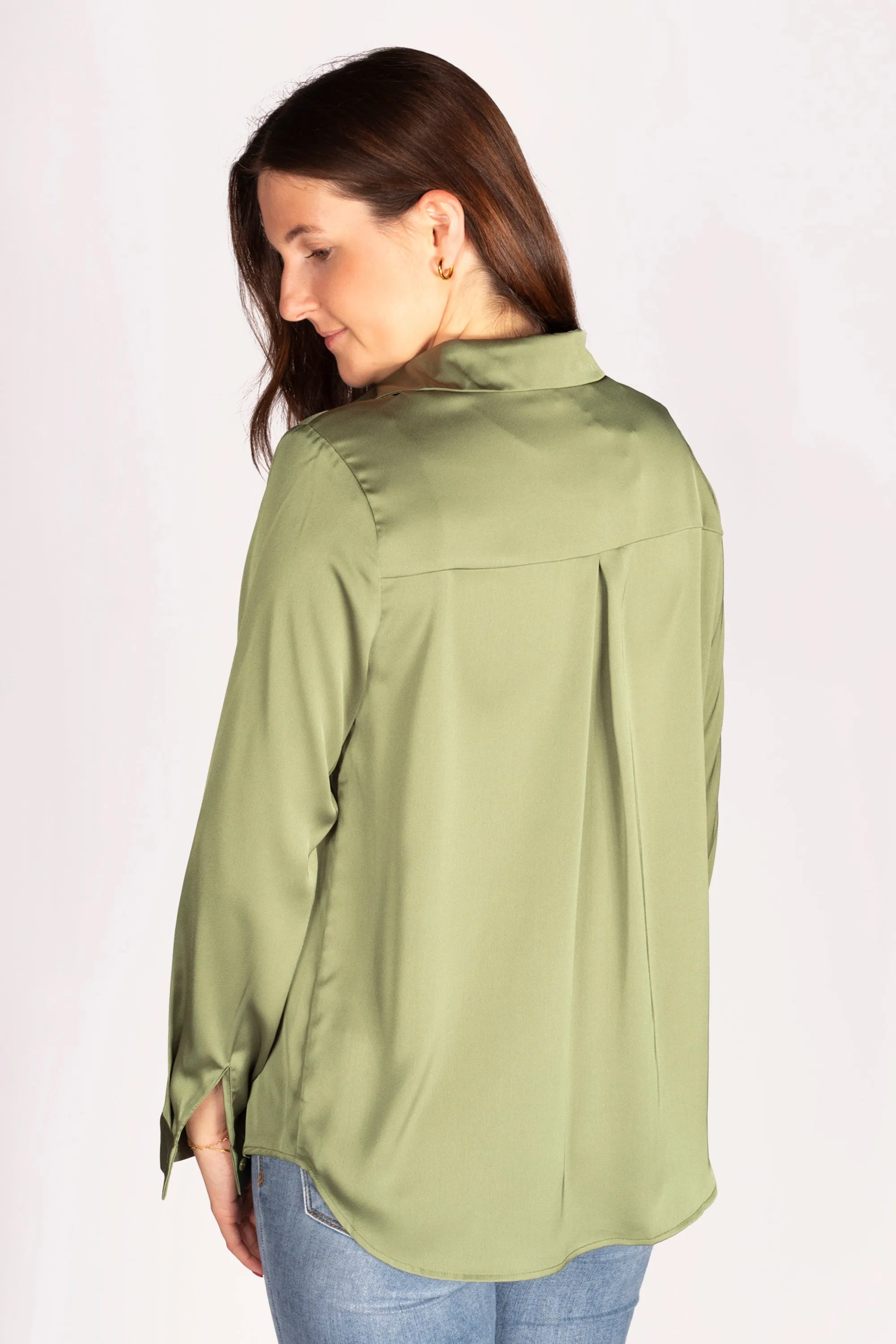 Mona Olive Satin Top - FINAL SALE