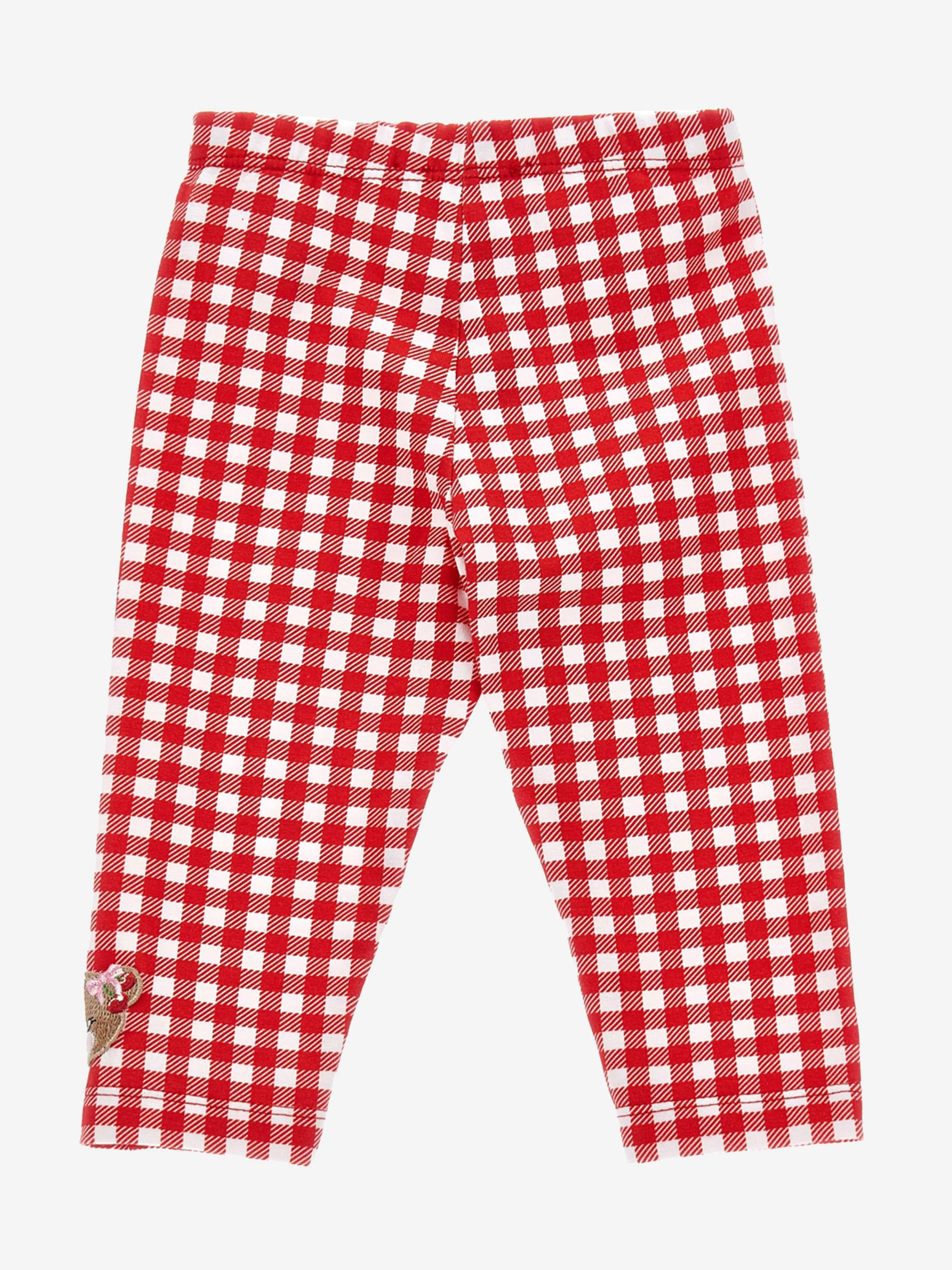 Monnalisa Baby Girls Gingham Teddy Patch Leggings in Red