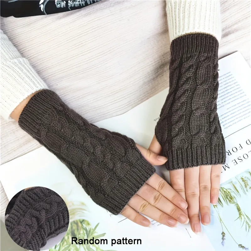 Monochrome Twist Knitted Gloves Short Fingerless Warm Gloves Autumn Winter Coldproof Elastic Gloves