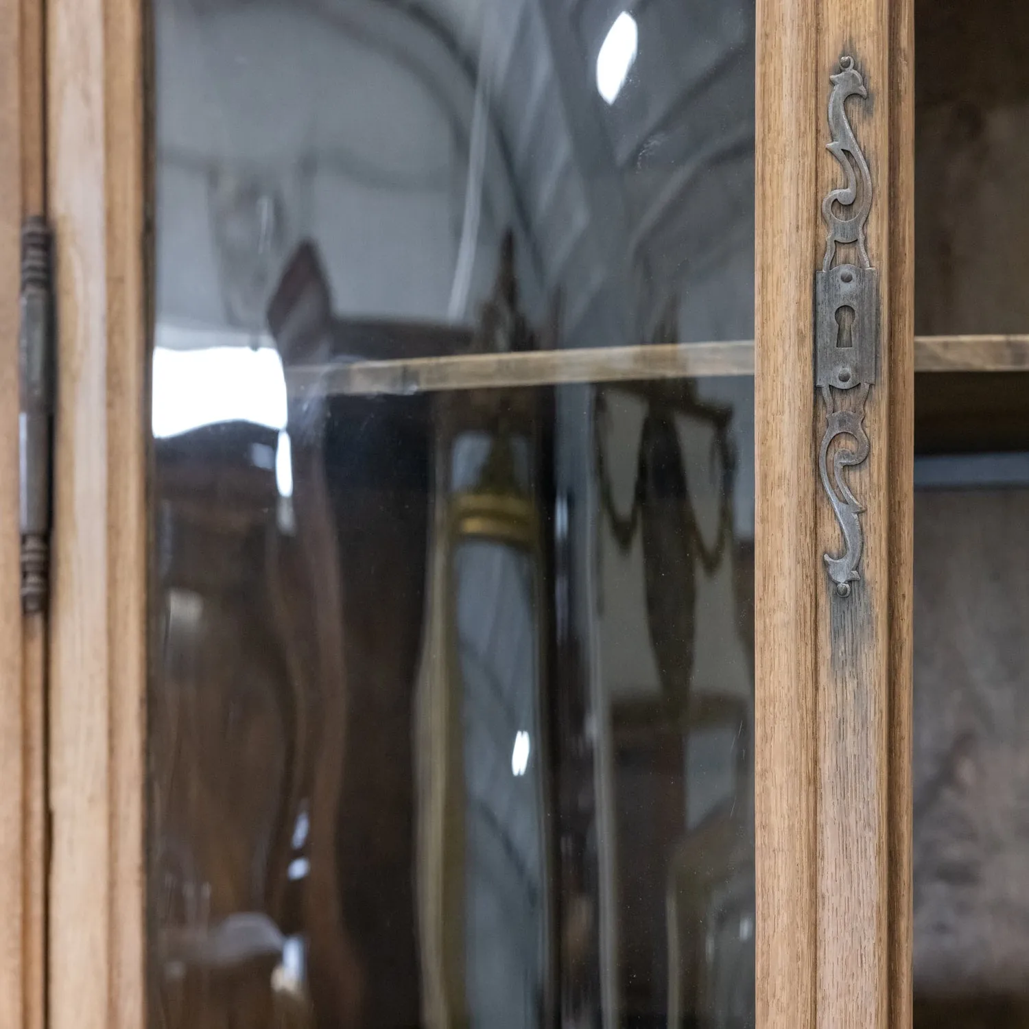 Monumental Pair of 19th Century Louis XV Style Bleached Oak Glass Door Chateau Encoignures or Corner Cabinets