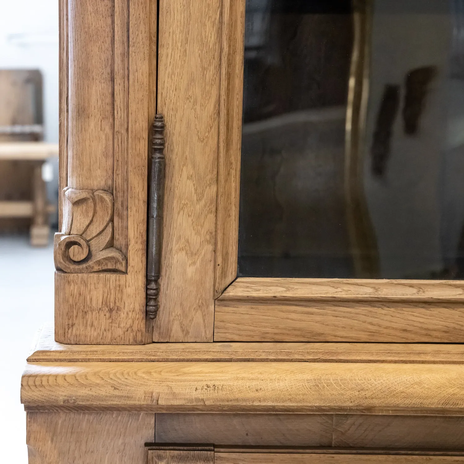 Monumental Pair of 19th Century Louis XV Style Bleached Oak Glass Door Chateau Encoignures or Corner Cabinets