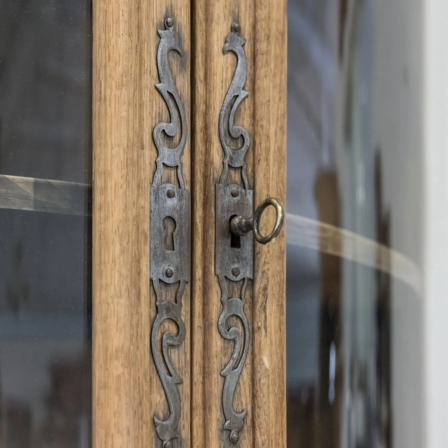 Monumental Pair of 19th Century Louis XV Style Bleached Oak Glass Door Chateau Encoignures or Corner Cabinets