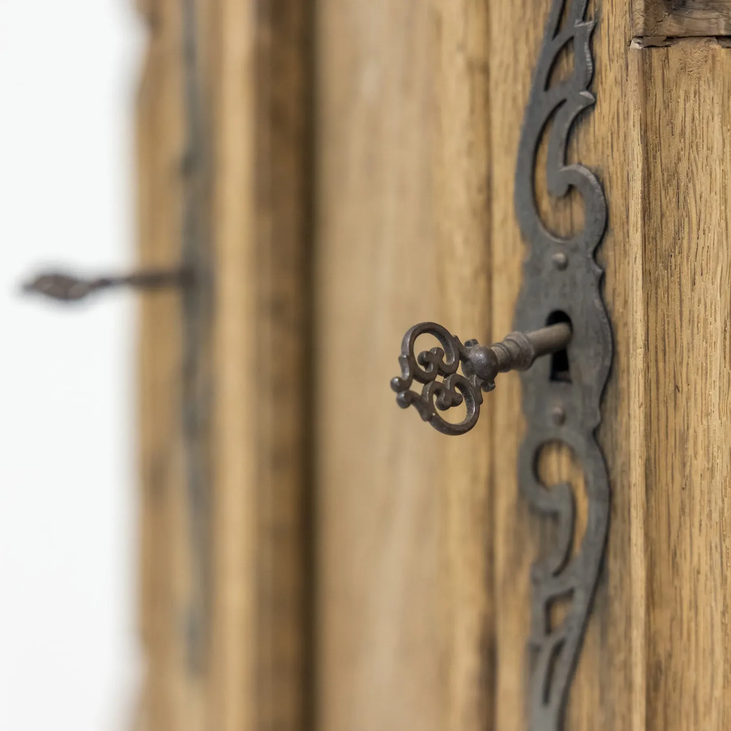 Monumental Pair of 19th Century Louis XV Style Bleached Oak Glass Door Chateau Encoignures or Corner Cabinets