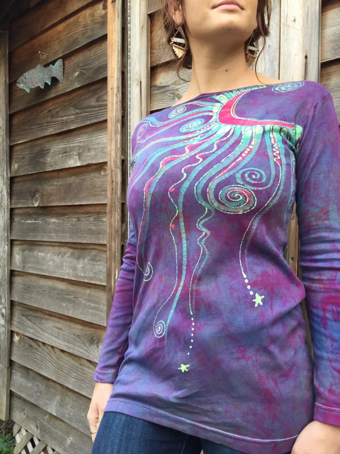 Moon Star Sunrise Long Sleeve Batik Tunic Top