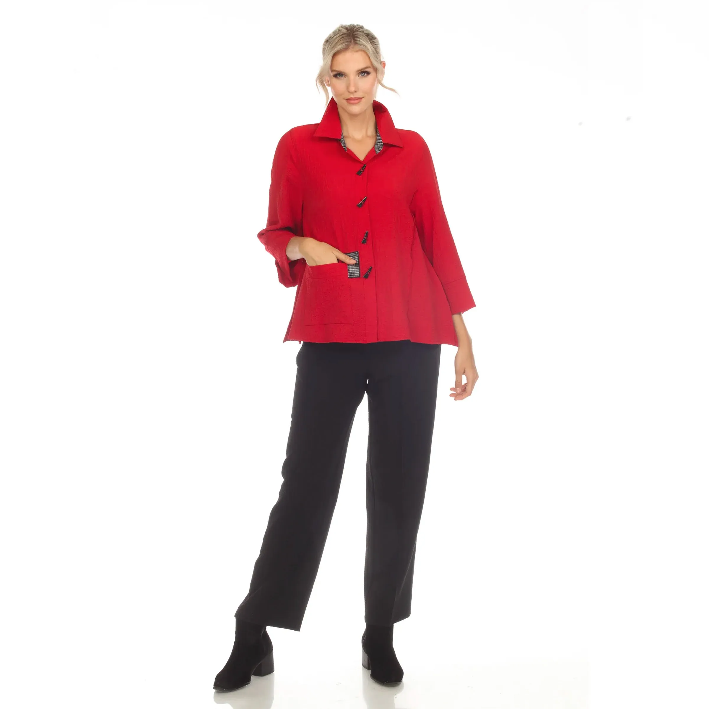 Moonlight Patch Trim Shirt/Jacket in Red - 3649-RD