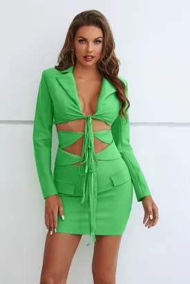 More Everyday Cutout Tied Blazer and Skirt Set